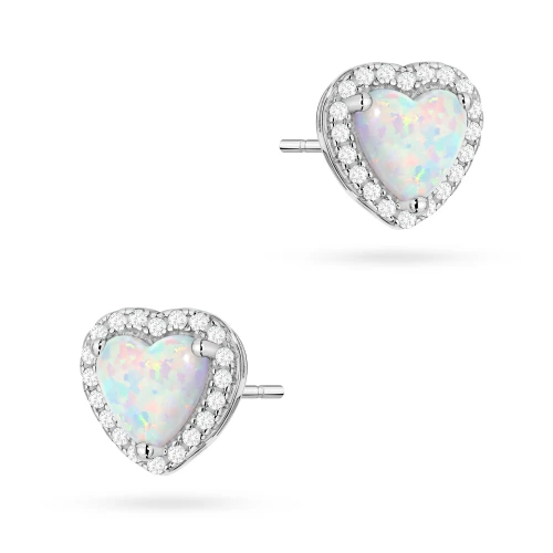 Srebrne kolczyki białe serce w oprawie z cyrkonii Soledo