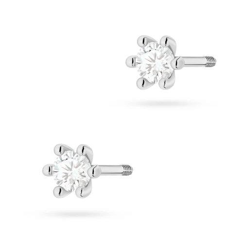 Klasyczne kolczyki z diamentami 2 x 0,08ct białe złoto sztyft zakręcany labret