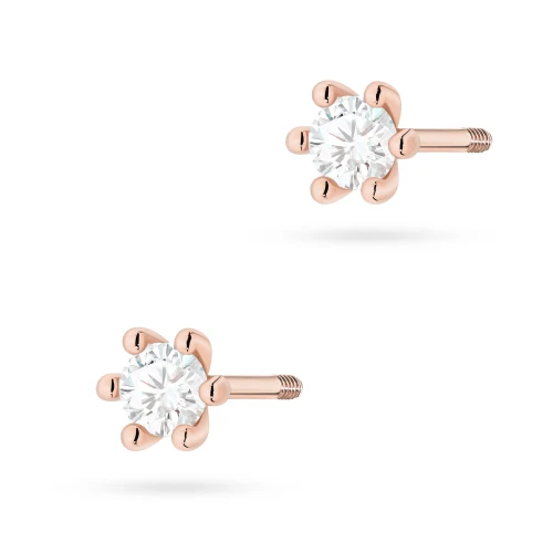 Klasyczne kolczyki z diamentami 2 x 0,08ct różowe złoto sztyft zakręcany labret