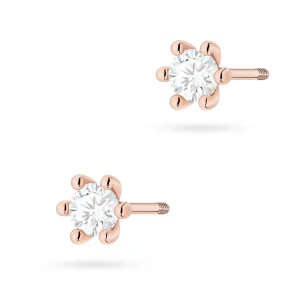 Klasyczne kolczyki z diamentami 2 x 0,15ct różowe złoto sztyft zakręcany labret