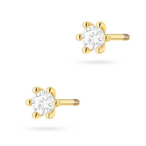 Klasyczne złote kolczyki sztyft z diamentami 2 x 0,08ct sztyft zakręcany labret