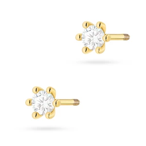 Klasyczne złote kolczyki sztyft z diamentami 2 x 0,10ct sztyft zakręcany labret