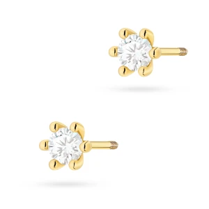 Klasyczne złote kolczyki sztyft z diamentami 2 x 0,15ct sztyft zakręcany labret