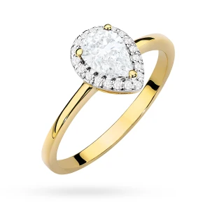 Złoty pierścionek z diamentami  laboratoryjnymi Lab Diamonds łezka