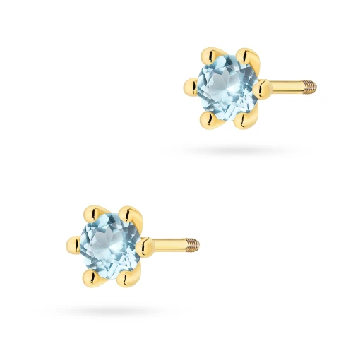 Klasyczne złote kolczyki z pojedynczym  topazem 2 x 0,15ct sztyft zakręcany