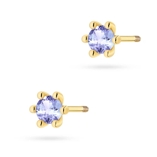 Klasyczne złote kolczyki z pojedynczym  tanzanitem 2 x 0,15ct sztyft zakręcany