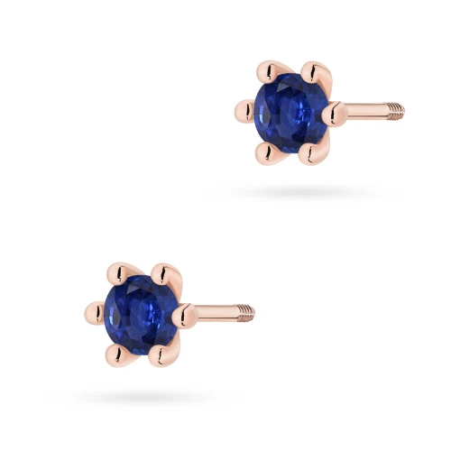 Złote kolczyki z dużymi szafirami 2  x 0,15ct różowe złoto sztyft zakręcany labret