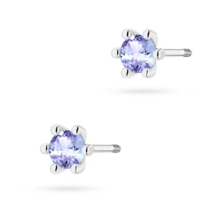 Klasyczne kolczyki z białego złota  z pojedynczym tanzanitem 2 x 0,15ct sztyft zakręcany