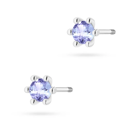 Klasyczne kolczyki z białego złota  z pojedynczym tanzanitem 2 x 0,15ct sztyft zakręcany