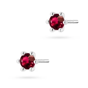Klasyczne kolczyki z białego złota  z pojedynczym rubinem 2 x 0,15ct