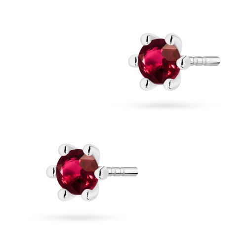 Klasyczne kolczyki z białego złota  z pojedynczym rubinem 2 x 0,15ct