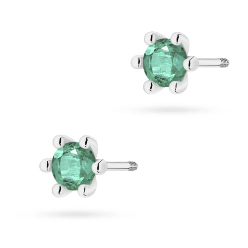 Złote kolczyki z dużymi szmaragdami 2  x 0,30ct białe złoto sztyft zakręcany labret