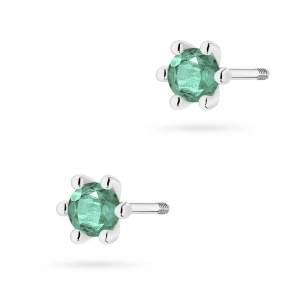 Złote kolczyki z dużymi szmaragdami 2  x 0,15ct białe złoto sztyft zakręcany labret