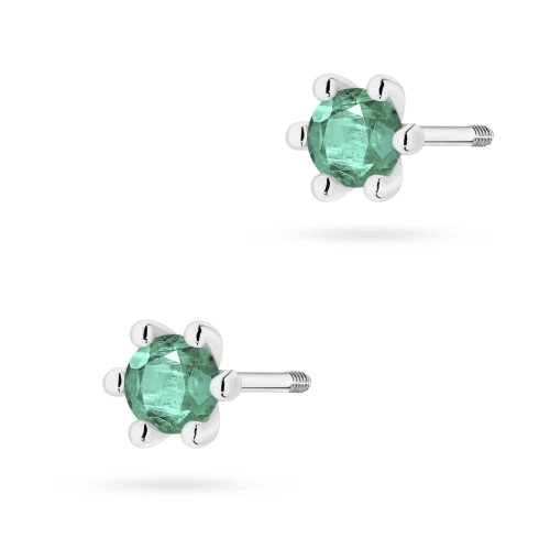 Złote kolczyki z dużymi szmaragdami 2  x 0,15ct białe złoto sztyft zakręcany labret