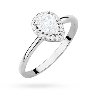 Pierścionek z białego złota z diamentami  laboratoryjnymi Lab Diamonds łezka