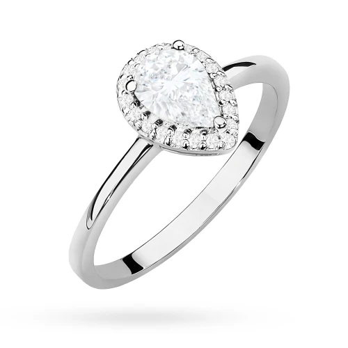 Pierścionek z białego złota z diamentami  laboratoryjnymi Lab Diamonds łezka