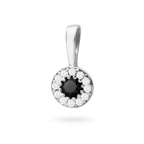 Elegancka złota zawieszka oprawa Halo  z czarnym diamentem 0,12ct i brylantami z białego złota