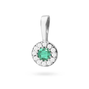 Elegancka złota zawieszka oprawa Halo ze  szmaragdem 0,15ct z białego złota