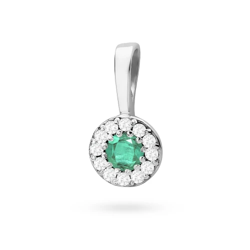 Elegancka złota zawieszka oprawa Halo ze  szmaragdem 0,15ct z białego złota