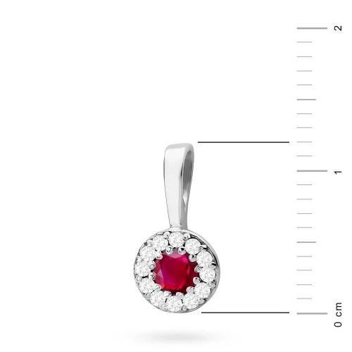 Elegancka złota zawieszka oprawa Halo  z rubinem 0,15ct z białego złota