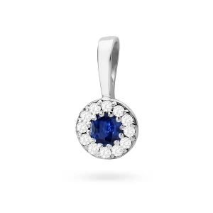 Elegancka złota zawieszka oprawa Halo  z szafirem 0,15ct z białego złota