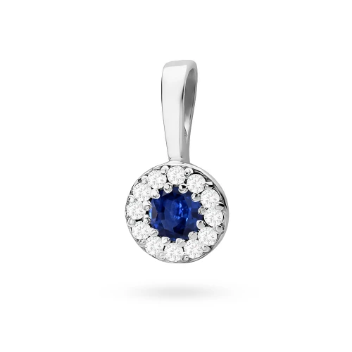 Elegancka złota zawieszka oprawa Halo  z szafirem 0,15ct z białego złota