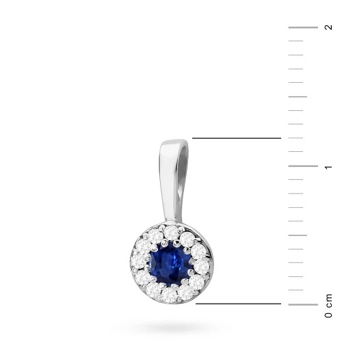 Elegancka złota zawieszka oprawa Halo  z szafirem 0,15ct z białego złota