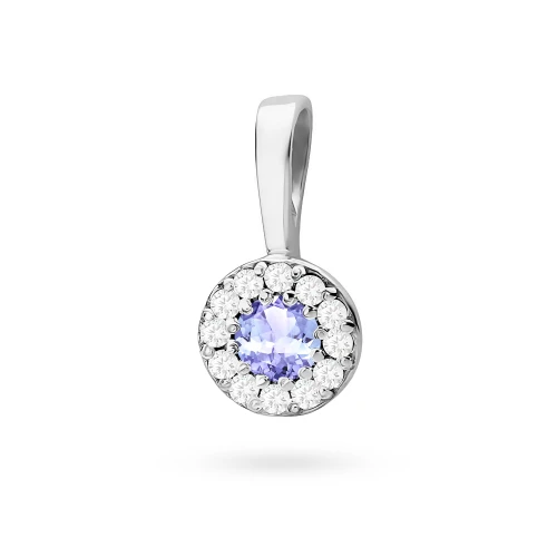 Elegancka złota zawieszka oprawa Halo  z tanzanitem 0,15ct z białego złota