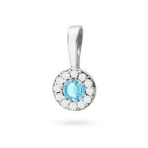 Elegancka złota zawieszka oprawa Halo  z topazem Swiss 0,15ct z białego złota