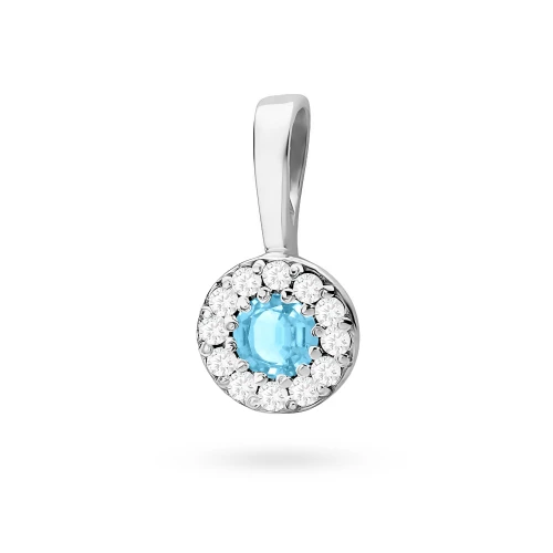 Elegancka złota zawieszka oprawa Halo  z topazem Swiss 0,15ct z białego złota