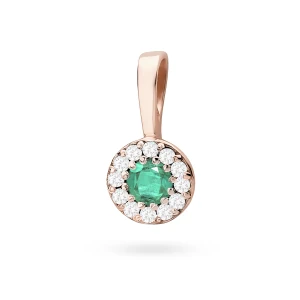 Elegancka złota zawieszka oprawa Halo ze  szmaragdem 0,15ct z różowego złota
