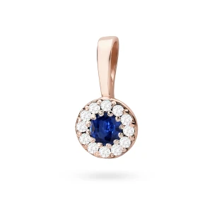 Elegancka złota zawieszka oprawa Halo  z szafirem 0,15ct z różowego złota