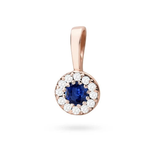 Elegancka złota zawieszka oprawa Halo  z szafirem 0,15ct z różowego złota
