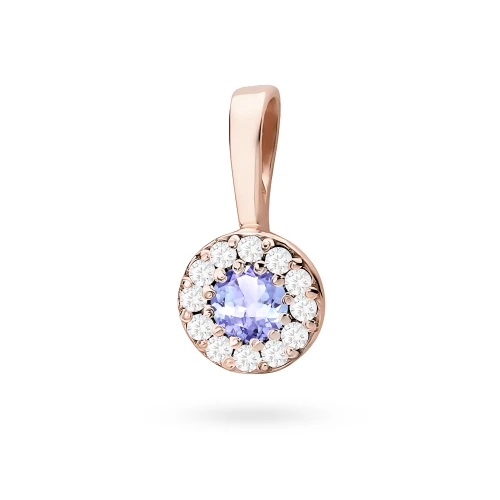 Elegancka złota zawieszka oprawa Halo  z tanzanitem 0,15ct z różowego złota