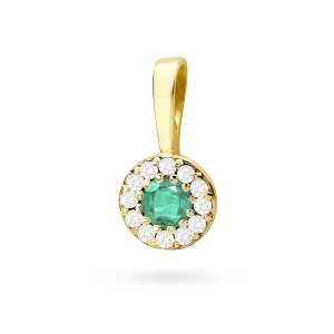 Elegancka złota zawieszka oprawa Halo ze  szmaragdem 0,15ct z żółtego złota