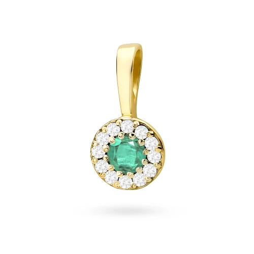 Elegancka złota zawieszka oprawa Halo ze  szmaragdem 0,15ct z żółtego złota