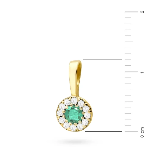 Elegancka złota zawieszka oprawa Halo ze  szmaragdem 0,15ct z żółtego złota