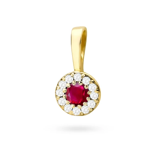 Elegancka złota zawieszka oprawa Halo  z rubinem 0,15ct z żółtego złota