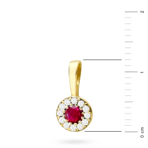 Elegancka złota zawieszka oprawa Halo  z rubinem 0,15ct z żółtego złota