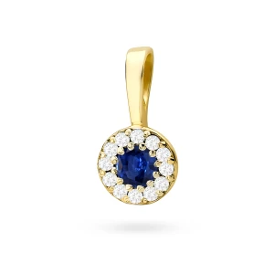 Elegancka złota zawieszka oprawa Halo  z szafirem 0,15ct z żółtego złota