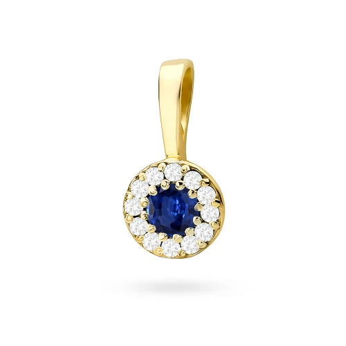 Elegancka złota zawieszka oprawa Halo  z szafirem 0,15ct z żółtego złota