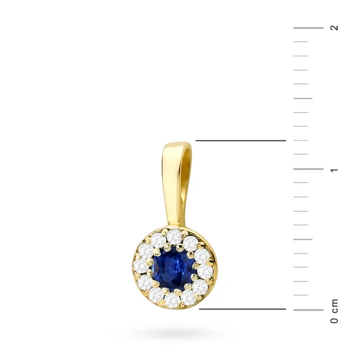 Elegancka złota zawieszka oprawa Halo  z szafirem 0,15ct z żółtego złota