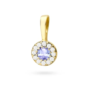 Elegancka złota zawieszka oprawa Halo  z tanzanitem 0,15ct z żółtego złota