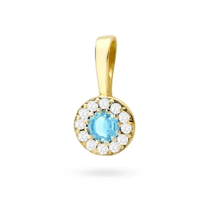 Elegancka złota zawieszka oprawa Halo  z topazem Swiss 0,15ct z żółtego złota