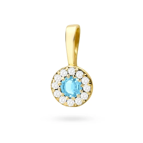 Elegancka złota zawieszka oprawa Halo  z topazem Swiss 0,15ct z żółtego złota