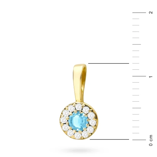 Elegancka złota zawieszka oprawa Halo  z topazem Swiss 0,15ct z żółtego złota