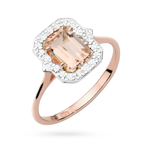 Złoty pierścionek oprawa halo prostokątny morganit Kultowa różowe złoto Relove - Rozmiar 18
