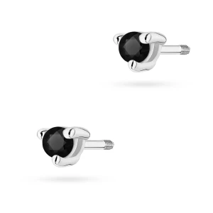 Kolczyki z białego złota z czarnymi  brylantami 0,08ct klasyczne basic sztyft zakręcany