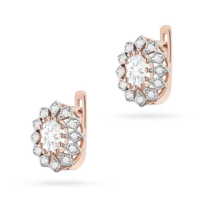 Kolczyki z różowego złota w kształcie  kwiatu diamenty laboratoryjne Lab Diamonds
