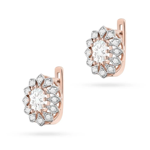 Kolczyki z różowego złota w kształcie  kwiatu diamenty laboratoryjne Lab Diamonds